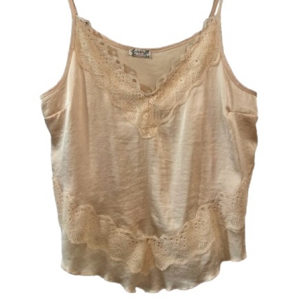 Intimately Free People Peach Blush Satin Lace Cami size L - Picture 5 of 6
